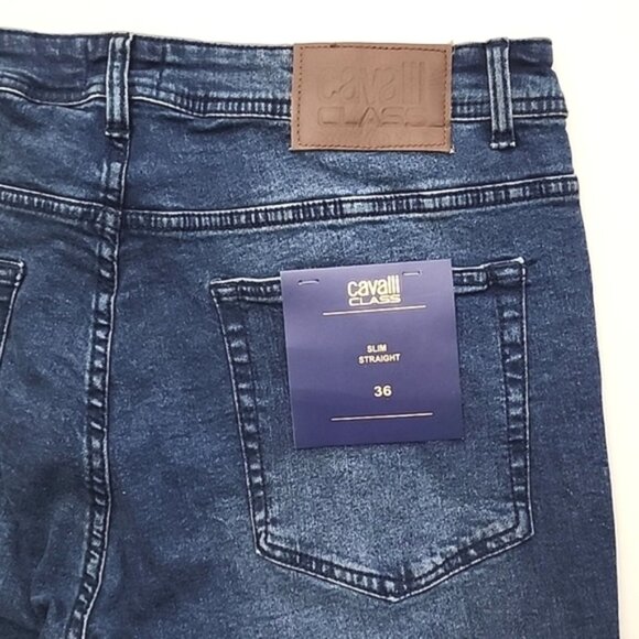 NWT Cavalli Class Men's Slim Straight Denim Dark Wash Blue Jeans Size 36 - Picture 6 of 15